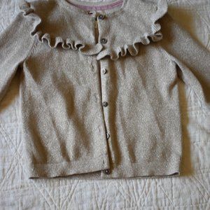 Boden Gold Metalic Cardigan with Ruffle Yoke
